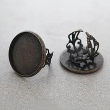 Пустые Открытые настройки кольца с круглым гладким выпуклая Камея основы для кабошонов филигранный цветок кольца DIY Результаты античный бронзовый тон