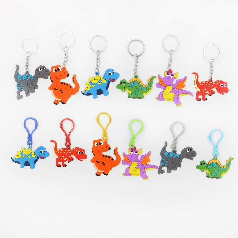 

10 Pcs Newest Cartoon Dinosaur Key Ring Silicone Dinosaur Keychains PVC Keyrings For Kids Gifts Dinosaur Theme Animal Keyrings