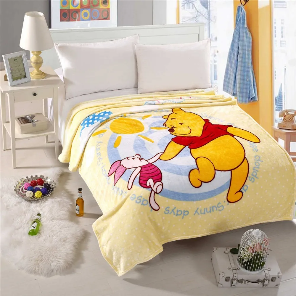 Одеяла с рисунком Винни-Пуха из мультфильма Диснея, постельные принадлежности 150*200 см, размер для мальчиков, домашний декор, полиэстер, желтая фланелевая ткань