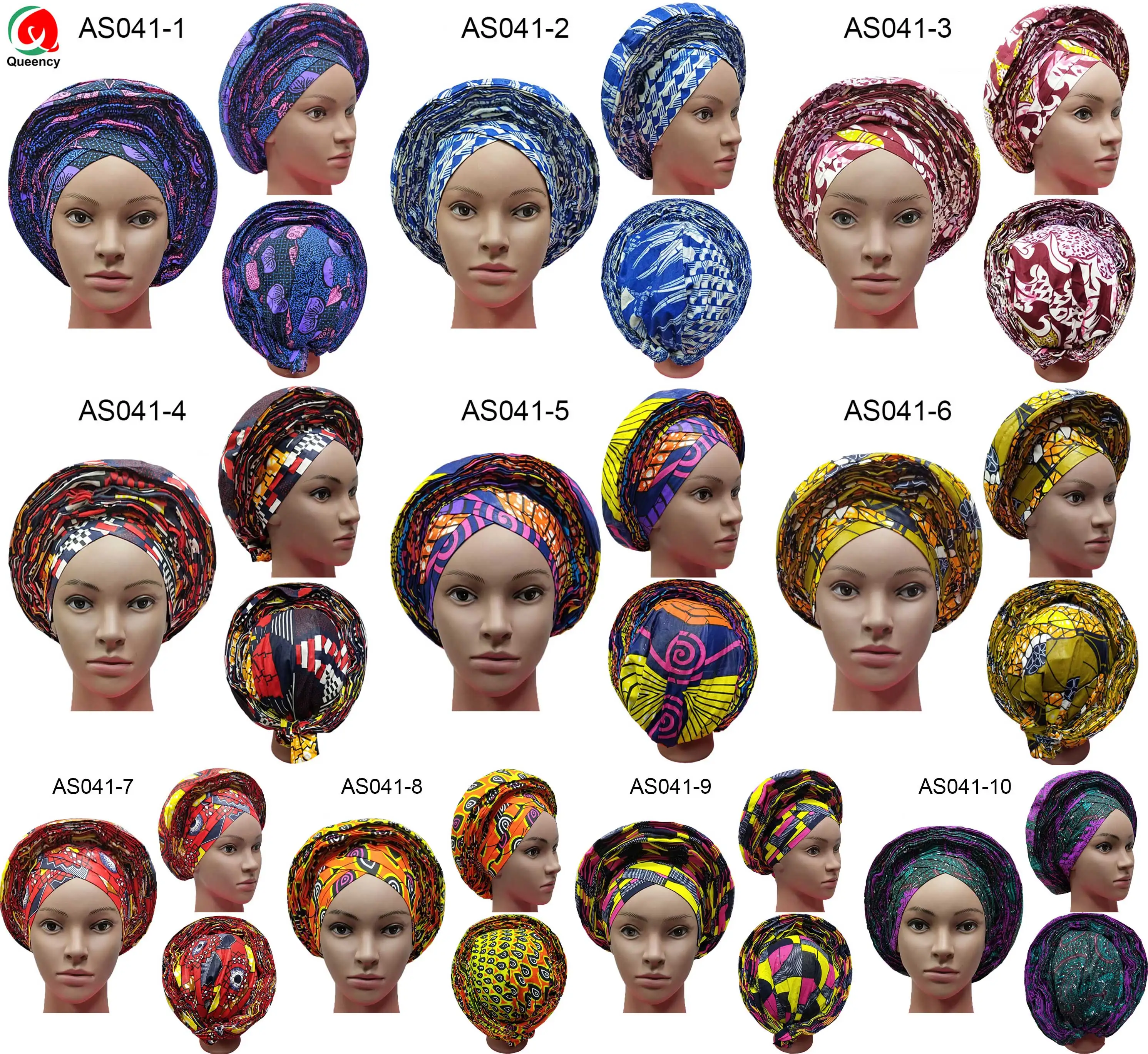 

AS041 DHL Free Shipping-2019 Nigeria Already Made Headtie Printed Wax Gele For Bridal And Party
