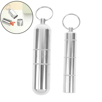 

Capsule Shape Aluminum Pill Case Silver Pill Box Keychain Outdoor Pocket Pill Holder Container Medicine Box 2 Sizes