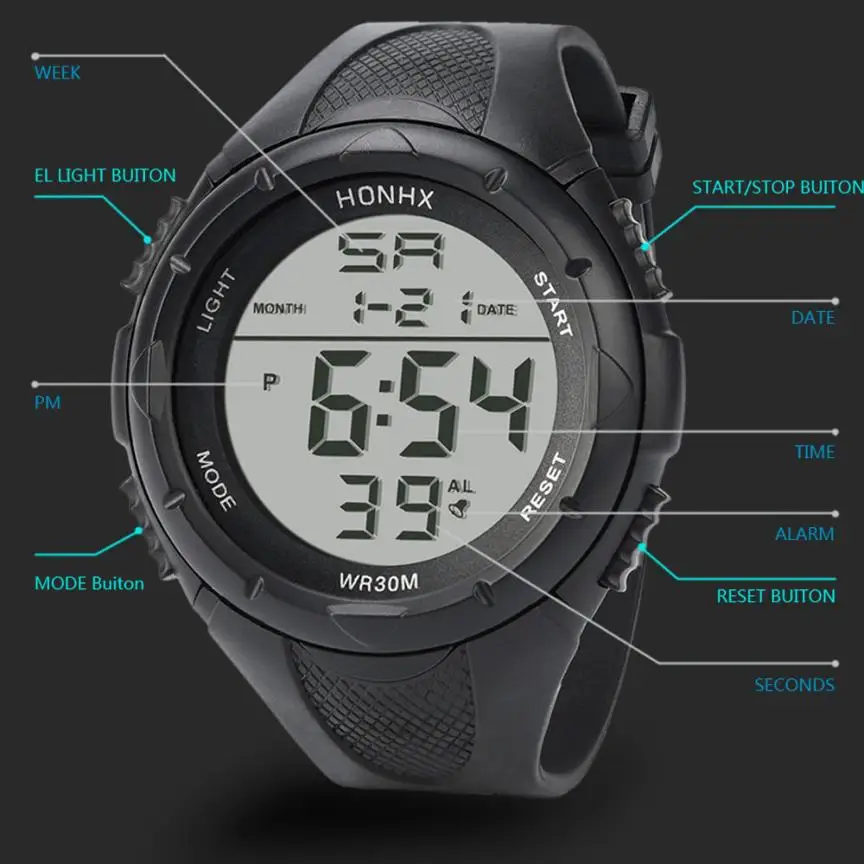 Бренд honhx наручные часы для мужчин светодиодный цифровой будильник военные спортивные силиконовые часы наручные часы мужские Relogio Esportivo* 1219