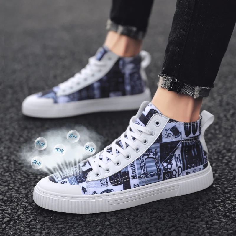 CYYTL Fashion High-top Canvas Men Casual Shoes Prints Breathable Lace-up Walking Sneakers Zapatillas Hombre Tenis Masculino