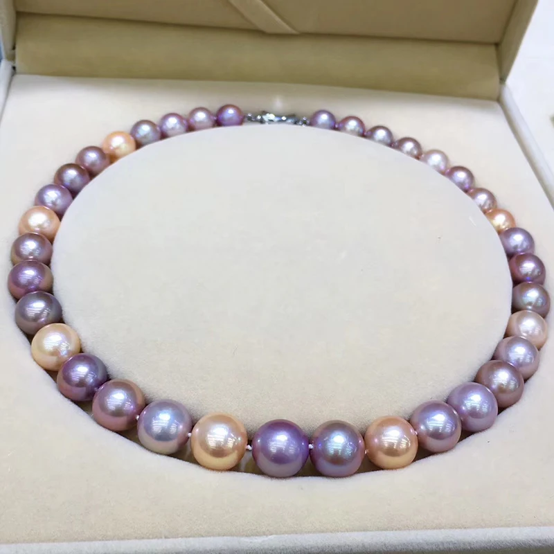 Classic 45cm 10-13mm Large Neary Round multi color Edison pearls strand choker necklace string for women Mum Lover High luster (3)