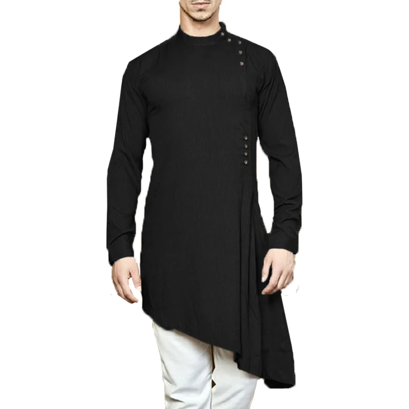 Chic Islamic Suit Dress Men Shirt Long Sleeve Muslim Asymmetric Hem Kaftan Aaudi Arabia Indian Men Tops Clothing Robe