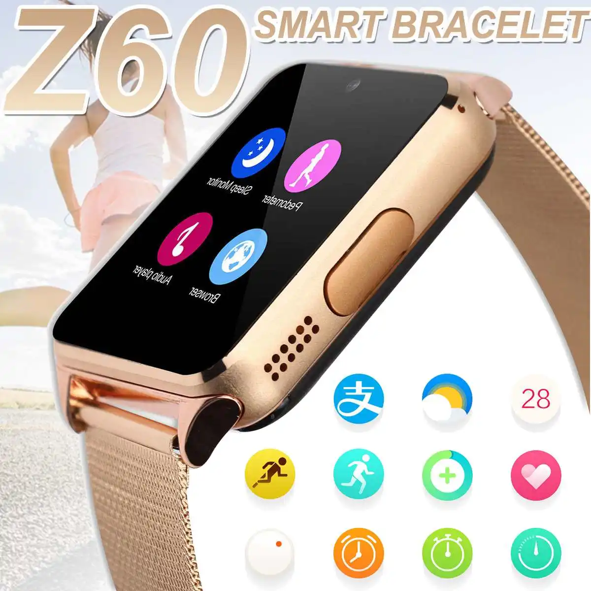 

bluetooth Smart Watches Z60 430mA Smartwatch Metal Wrist Strap Support 2G SIM TF Card Android IOS Clock Message Push Phone Watch