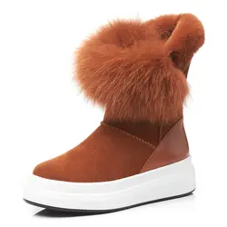 RUIYEE/женские зимние ботинки, модные ботинки martin с лисьим мехом, кожаные ботинки, детские ботинки, новинка 2018, зимние ботинки с кроличьим мехом
