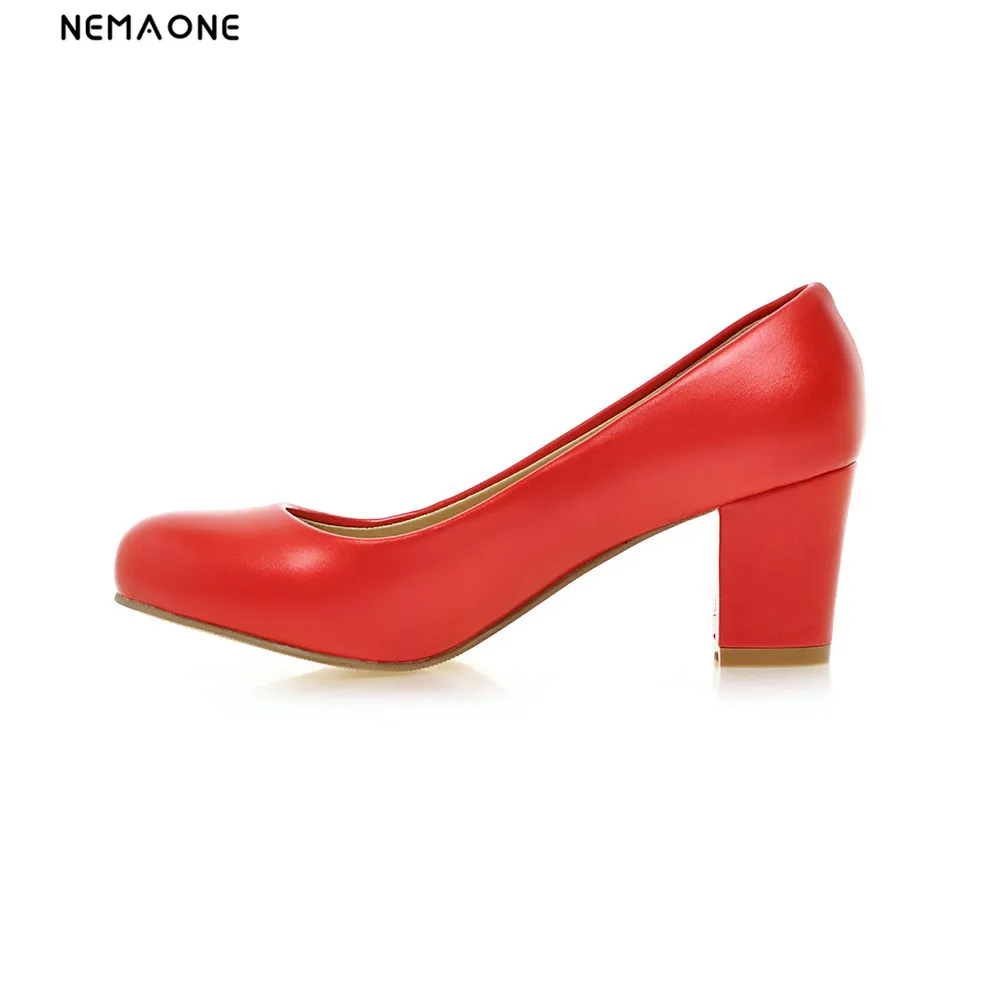 

NEMAONE 2017 Brand Big Size Women spring shoes square heel shoes woman Ladies Party slip on Women Pumps