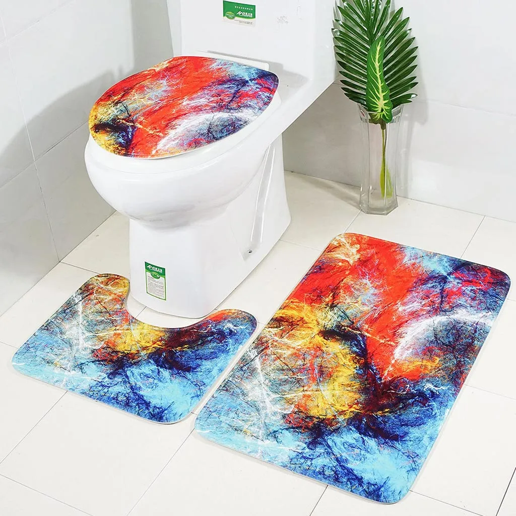 

ISHOWTIENDA European Pattern Soft Bathroom Bath Mat Floor Rug Carpet With Non Slip Back 3pcs Bathroom decoration Wholesale#30