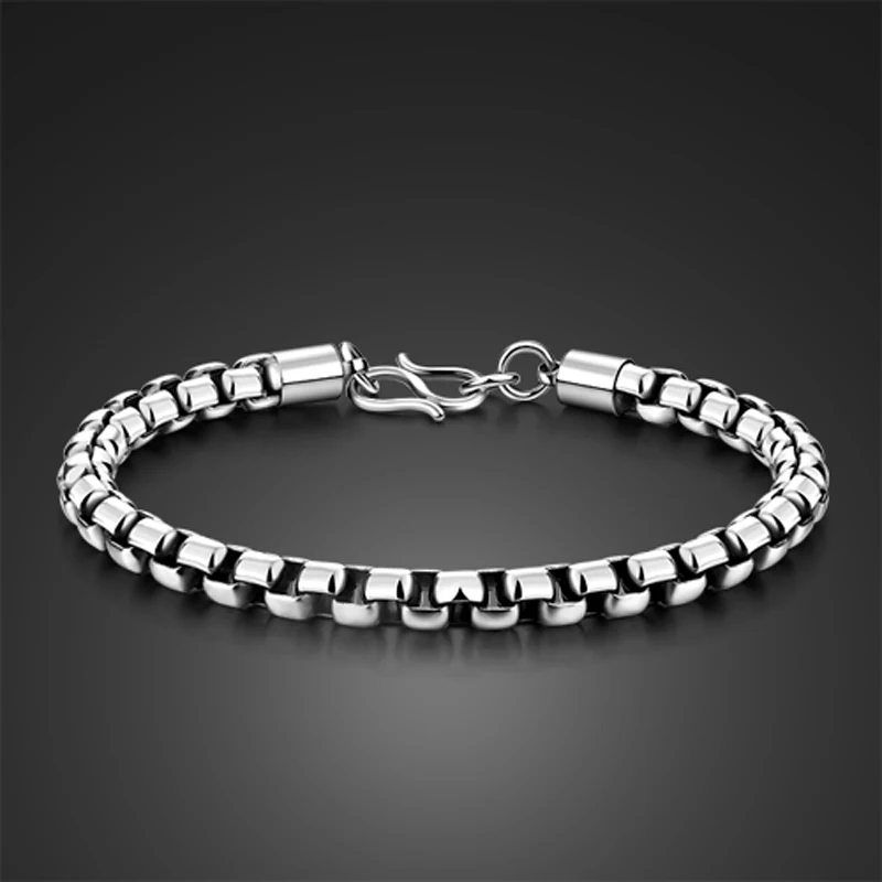 

Solid 925 Sterling Silver handsome Box Bracelet man Male trendsetter Bracelet Man Bracelet Silver Chain Bracelet Gift Jewelry