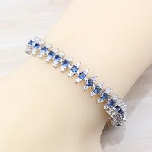 925 пробы серебряный браслет цепочка 17+ 2 см Высокое качество синий кубический цирконий для женщин модные ювелирные изделия