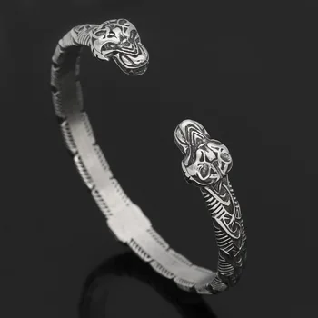 

Viking Men odin wolf Geri and Freki amulet bracelet -Stainless Steel With Valknut Gift Bag