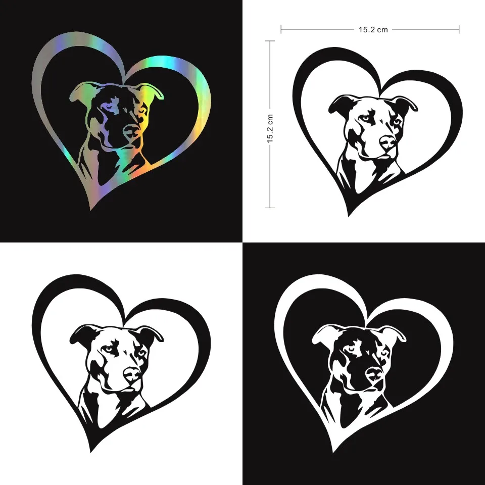 PITBULL HEART Animal Car Stickers Decals Creative Fashion Car Styling Decoration Accessories Black Silver Laser 15.215 (2)