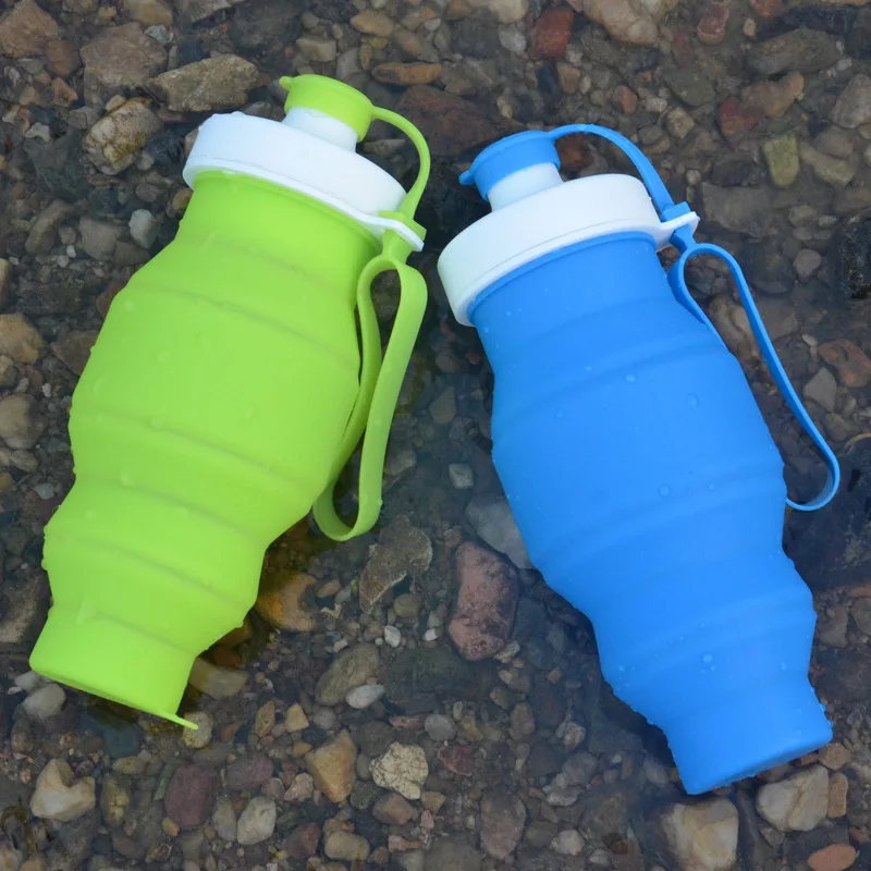 Outdoor Squeeze Eco-friendly Green Silicone Folding Bottle Sports Equipment-//