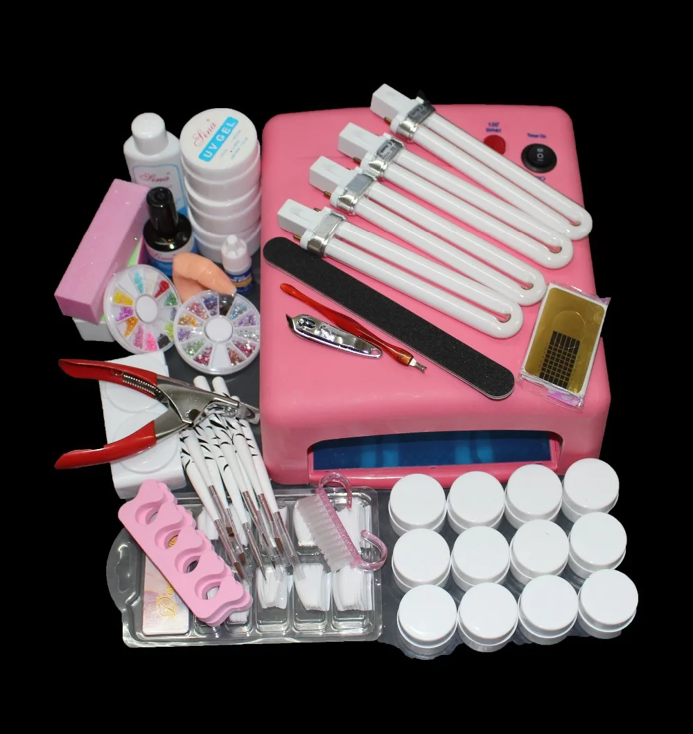 Nail Art Инструмент Полный Комплект 12 Цвет УФ-Гель Комплект Кисть nail Барабан Nail Art Set+ 36 Вт Отверждения УФ-Лампа Сушилка Curining Инструменты BTT-91