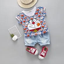 Комплект одежды для маленьких мальчиков; топы с принтом с героями мультфильмов; джинсовые шорты; штаны; комплект одежды для малышей; Прямая поставка; комплекты одежды для малышей