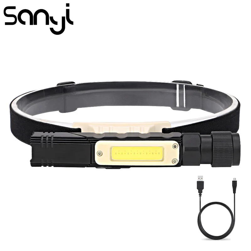 

SANYI COB LED Flashlight Forehead 5 Modes Headlamp Built-in Battery USB Recharging Flashlight Torch for Camping Hunting