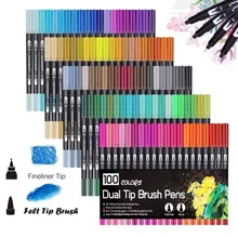 100 шт цветные ручки-маркеры с двойным наконечником, отличный тонкий карандаш для рисования, акварельная ручка для Bullet Journal Manga, каллиграфия