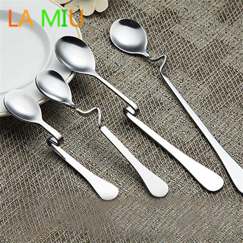 AICSRAD 1 pcs Curved Hanging Coffee Spoon Novelty Stainless Steel Drink