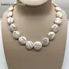 unusual baroque pearl choker statement necklace white color round coin flat shape natural freshwater pearls fold face 50cm 58cm ► Photo 1/6