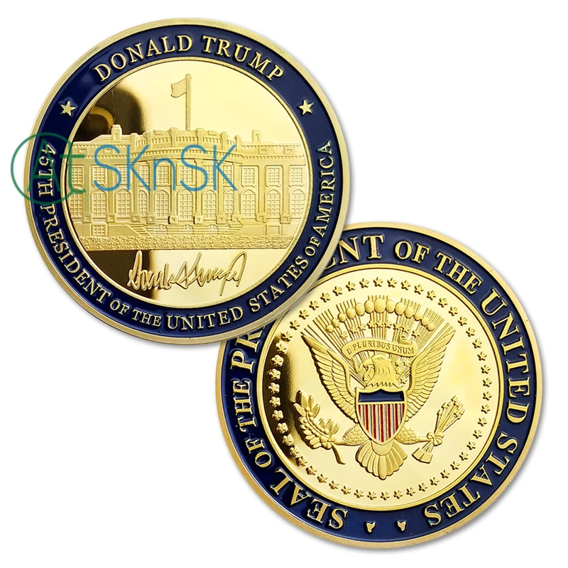 Золотая монета, американский белый дом, президент Дональд Трамп, монеты, позолоченный сувенир