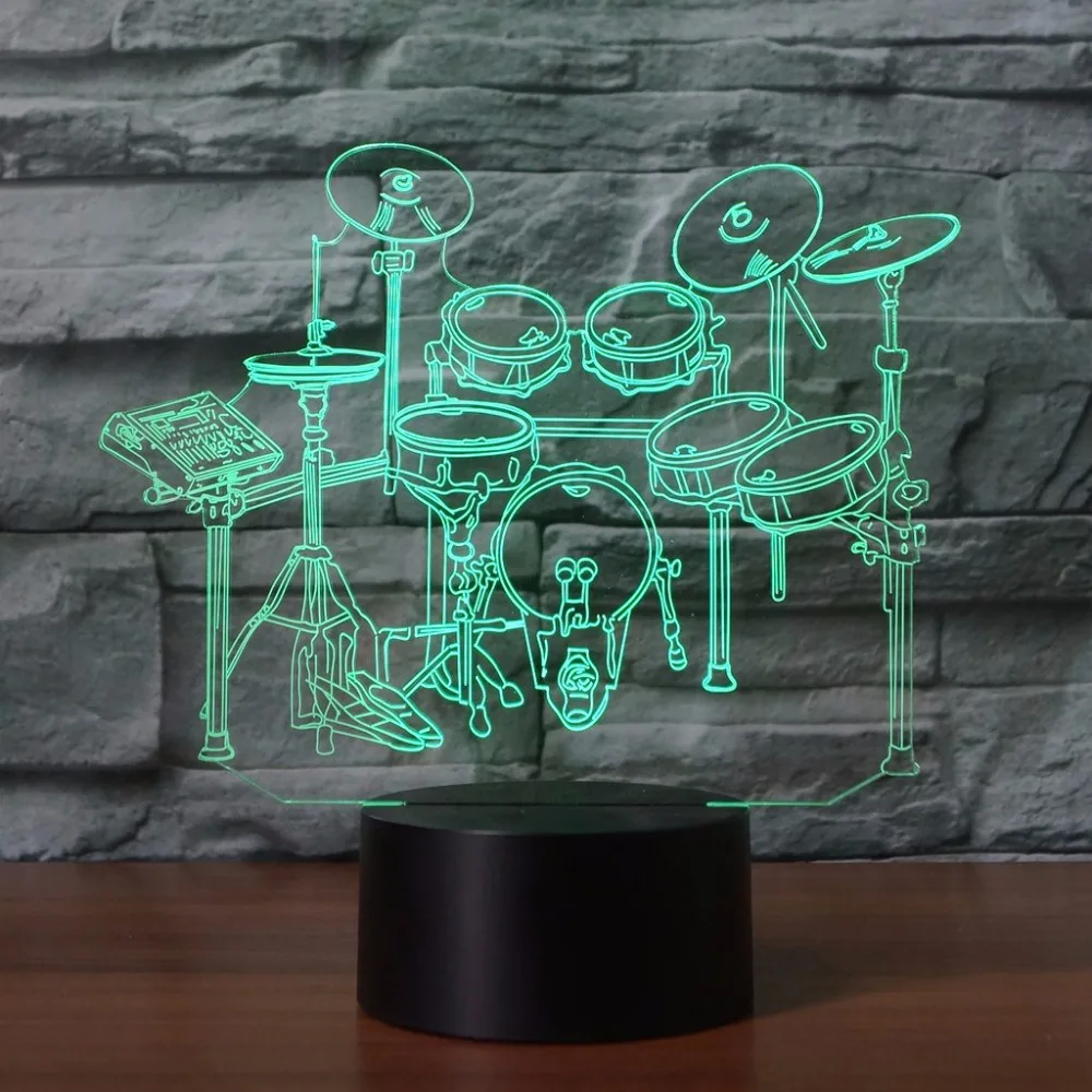 

3D LED Rack Drum Set Modelling NightLight 7 Colors Desk Lamp Home Decor Musical Instruments Bedside Lampara Sleep Lighting Gift