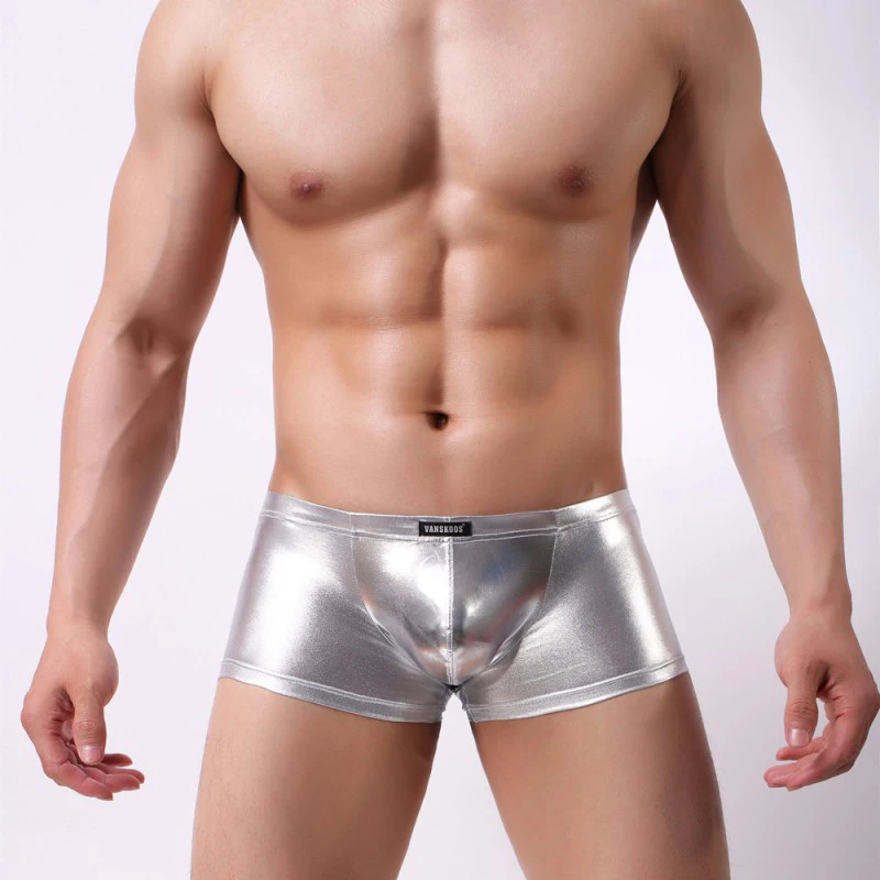

Faux Leather Boxer Shorts Mens Sexy Underwear Boxers Short Trunks Cool Male Erotic Underwear Underpants Black Silver Golden