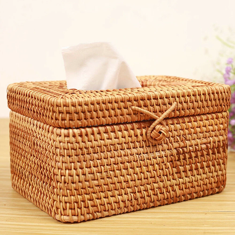 Paper Rack Rattan Tissue Box Elegant Home Decoration Handmade Desktop Tissue Container Napkin Storage Case