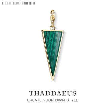 

Green Stone Triangle Golden Charm Pendant 2019 Summer 925 Sterling Silver Trendy Gift DIY Accessories For Jewelry Making