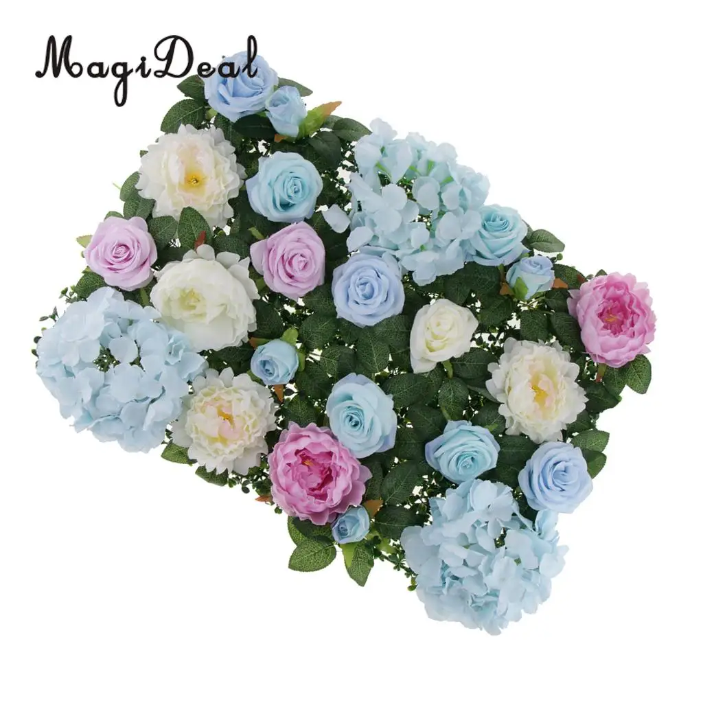 Artificial Rose Peony Hydrangea Flower Wall Panels Backdrop Blue