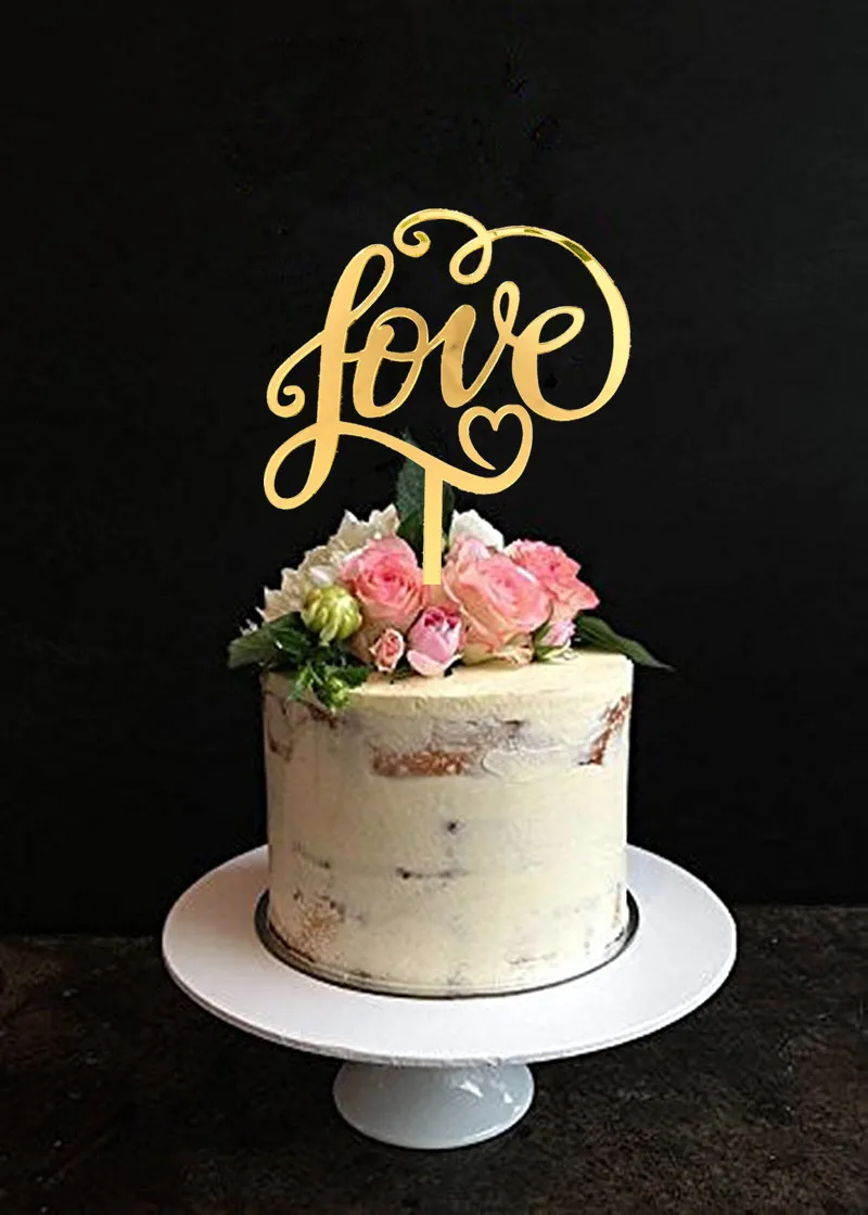 

Gold Love Wedding Cake Topper , Wedding Cake Decoration for Wedding Party Decoration , Anniversary Cake Topper
