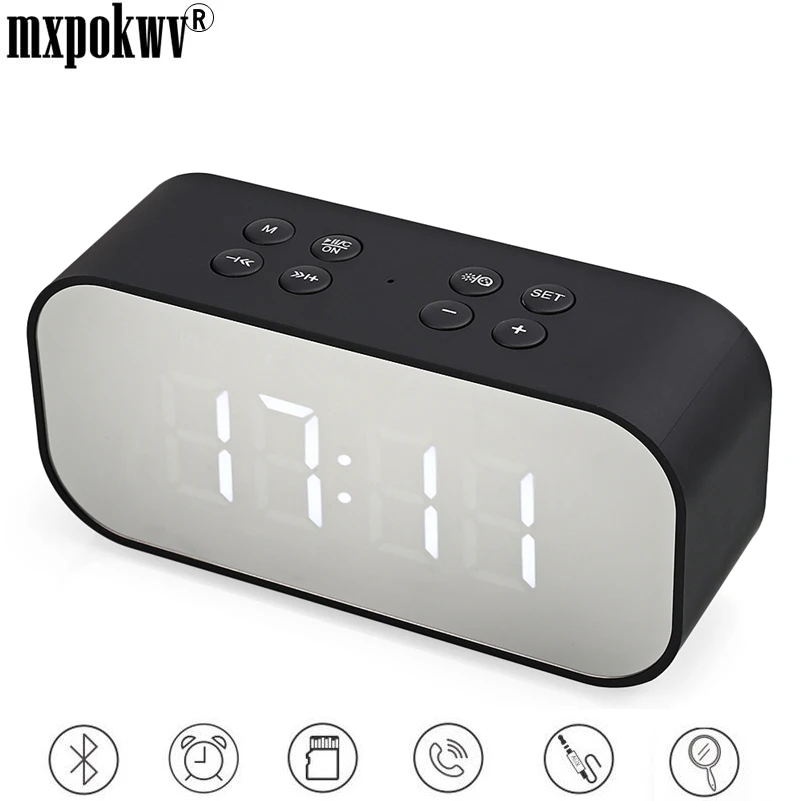 

Mirror Bluetooth Alarm Clock Speaker Wireless Home Louderspeaker Subwoofer LED Lights Small Stereo Column Sound Box For Phone PC