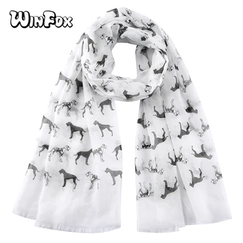 

Winfox Spring Summer Pink Black Dog Scarf for Women Long Shawl Female Wraps Foulard Hijabs Soft Beach Stoles
