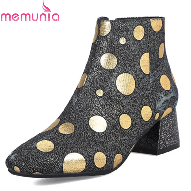 

MEMUNIA 2018 top quality denim ankle boots short plush autumn winter shoes woman simple zipper fashion square heel boots woman