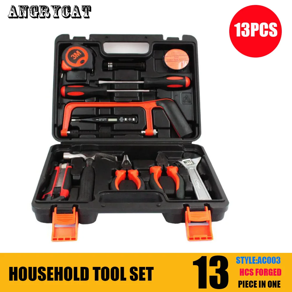 

13 PCS Hand Tool Set General Household Hand Tool Kit with Plastic Toolbox Storage Case Socket Wrench Screwdriver Knife