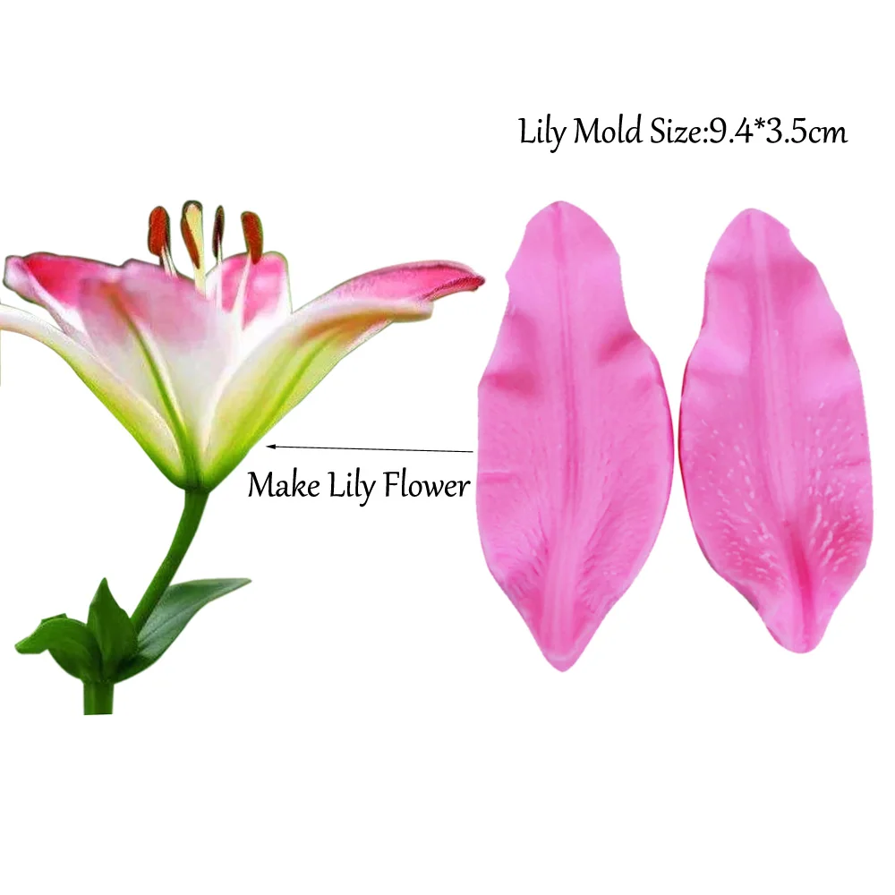 Lily Flower Veiner Fondant Silicone Mold Sugarcraft Textured Cake Mold Flower Silicone Cake Decorating DIY Cooking CS243