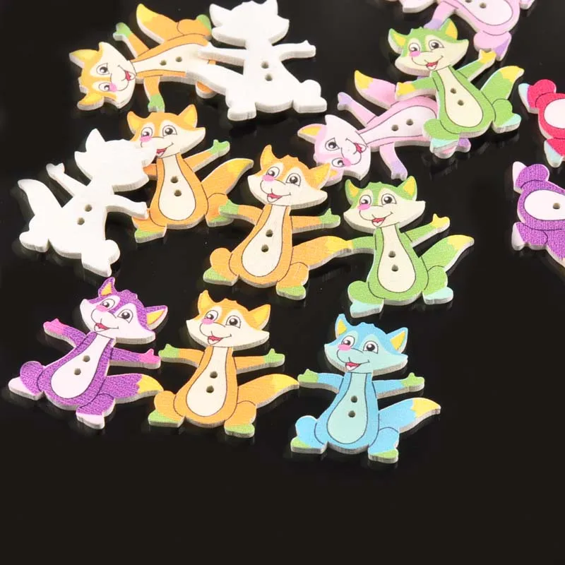 

25pcs Mixed Color Fox Wooden Buttons For Clothing Scrapbookings Decorative Sewing Handmade DIY Crafts Children's Garment M1581
