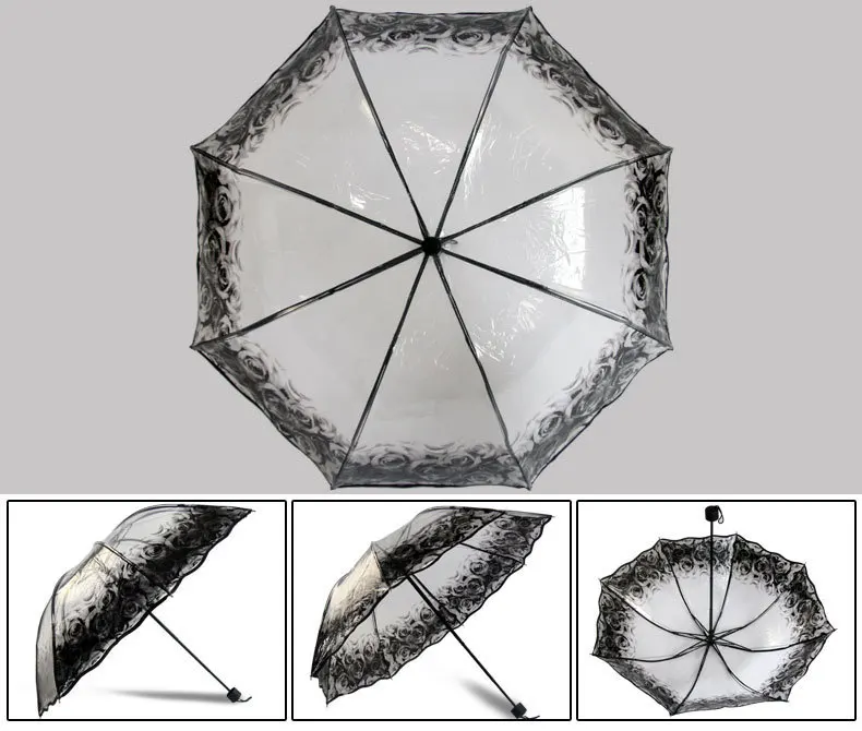 Печать серии прозрачный зонтик дождь для женщин бабочка женский Прозрачный Paraguas три складной зонтик