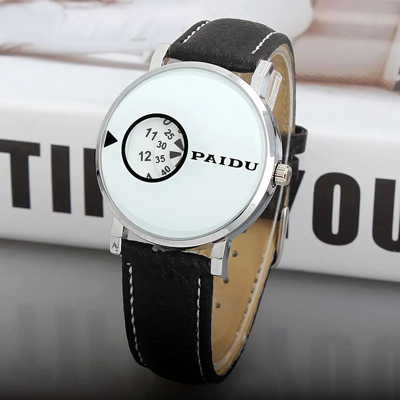 

Fashion Couple Wristwatch 2 Colors New Unique Turntable Round Dial Faux Leather Band Quartz Men Women Wrist Watch Q0931 Gift