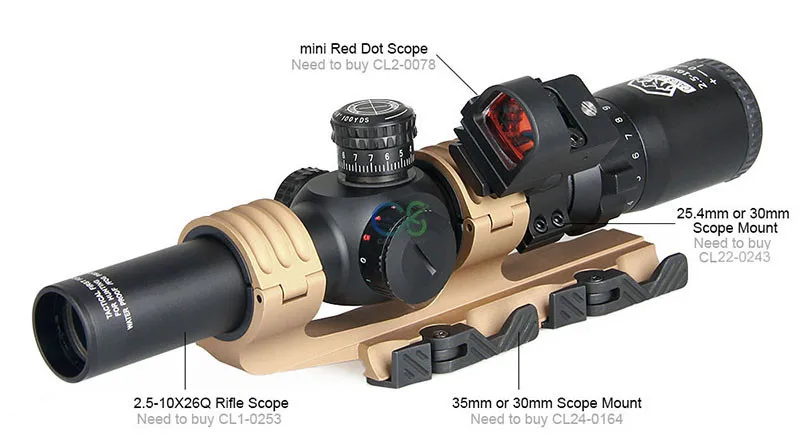 Escopo para Caça ao ar Escopo com 1x 2 tipo de Montagem Canis Latrans Rifle Dot Livre Gs1-0345 2.5-10x26 Red 25 Esporte e Lazer