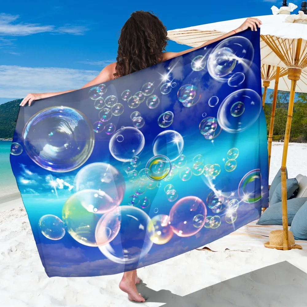 

Large Beach Towel Romantic Blue Dream Bubble Chiffon Fabric Plus Size Beach Sarongs Bikini Cover-ups Hot Women Beach Sarong New