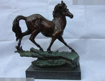 

xd 003429 Classic Bronze Sculpture Running Horse on the rocks Art statue base of Marble