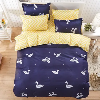 

Polyester Pure Deep Blue Little Swan Printing Duvet Cover Kids/Adule Bedding Sets 4PC Full/Queen/Double/Twin Size