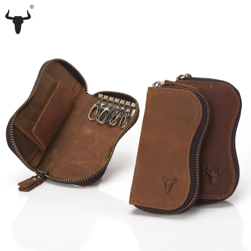 Genuine Leather Purse Zipper Key Wallets Women Key Holder Men Car Keys Bag Men's Key Case Casual Package Head Layer Cowhide 