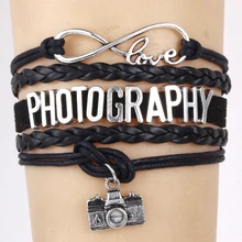 NCRHGL Бесконечная любовь фотографии браслеты амулет камера Плетенный из искусственной кожи браслет ювелирные изделия для мужчин женщин Прямая