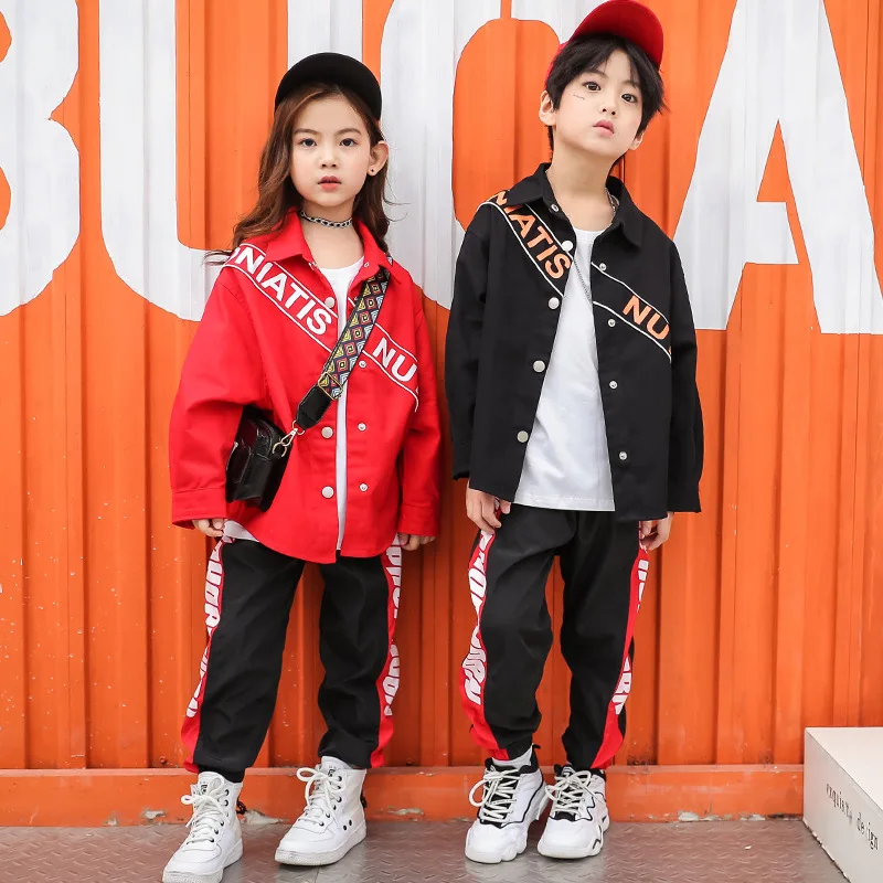 Детская верхняя одежда для мальчиков и девочек, пальто, джинсовая куртка, штаны для бега, одежда в стиле хип-хоп, костюм для джазовых танцев