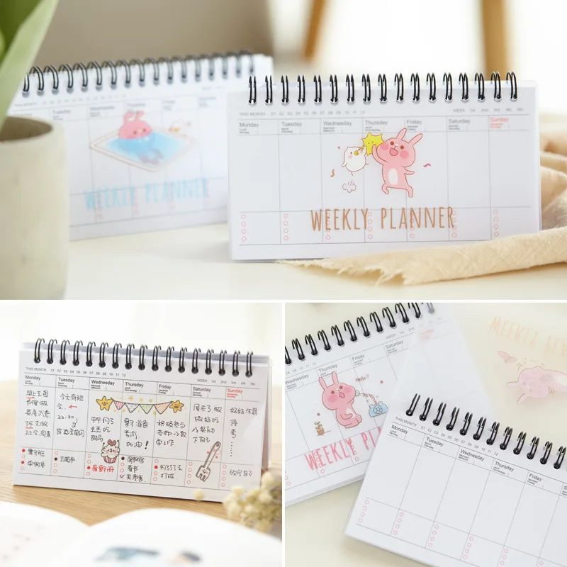 

Korean Cute Cat Weekly Planner Notebook Molang Rabbit Stationery Store Spiral Ring Binder Agenda Kawaii Note Week Plan Memo Pad