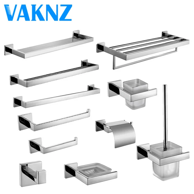

SUS 304 Stainless Steel Bathroom Hardware Set Chrome Polished Toothbrush Holder Paper Holder Towel Bar Bathroom Accessories