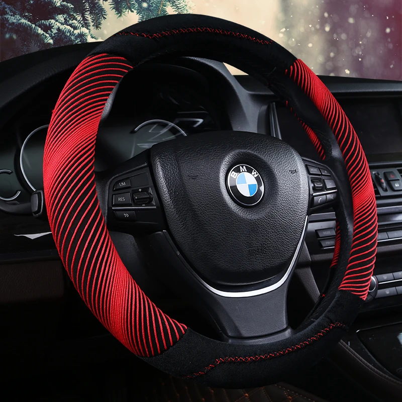 

3D Helix Line Stitching Steering-wheel High Quality Velvet Steering Wheel Cover Car Styling