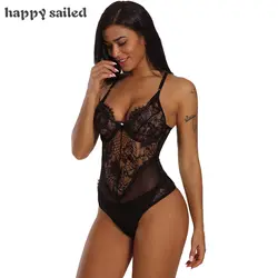 Happy Sailed пикантные костюмы плюс размеры для женщин Черный Sheer Mesh кружево Cupped Тедди белье пижамы Нижнее белье lenceria LC32077